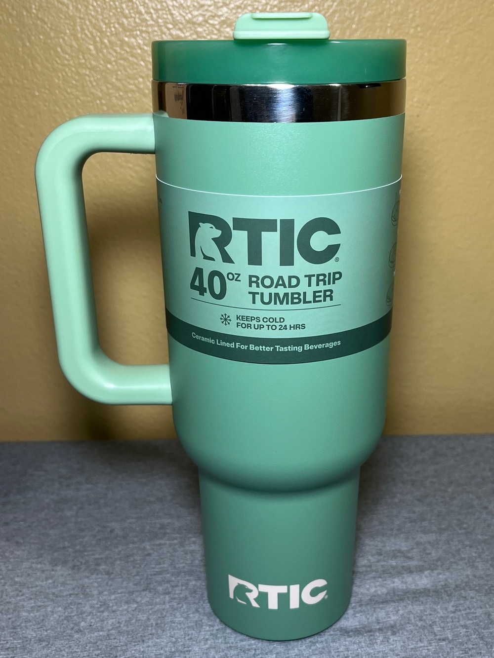 RTIC 40 Oz Ceramic Lined Road Trip Tumbler, Leak-Resistant Lid with Straw Sage